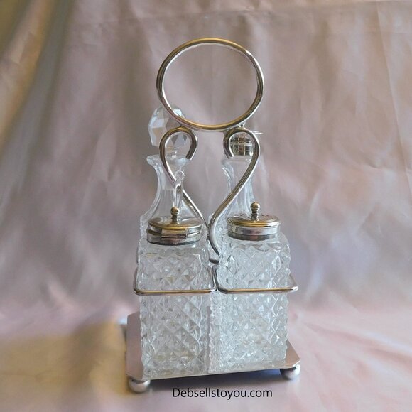 Five Piece Condiment Set with Silver Rack # 21579 - Picture 1 of 9